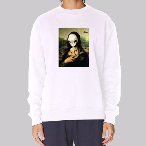 Mona Lisa Alien UFO Mask Fun Sweatshirt