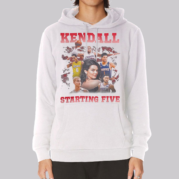 https://madeprinted.com/wp-content/uploads/2023/02/White-Hoodie-Kendall-Jenner-Starting-5-College-T-Shirt.jpeg