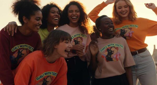 Streetwear-style shirt reading “Girls With Teeth,” often worn in punk and alternative fashion.