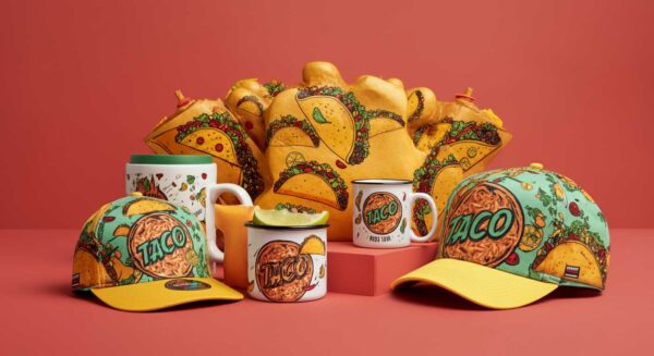 Trump taco trade shirt parodying politics and Mexican food culture in novelty fashion.