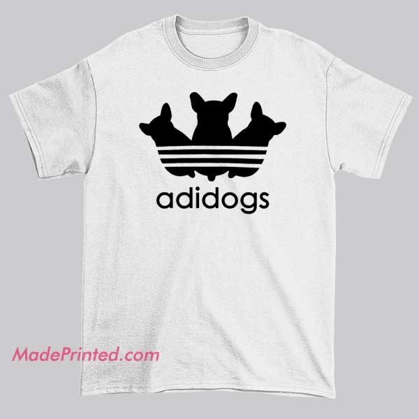 Adidogs Weed Adidas Parody Shirt featuring a humorous three-stripes-inspired weed dog graphic. Funny Adidas parody streetwear tee for meme lovers and parody logo fans.