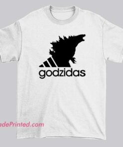 Funny Merch Godzidas Adidas Parody Shirt featuring a playful monster-inspired spoof logo, bold three-stripes parody design, and aesthetic streetwear style for fans of Parody Logo and Brands.