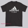 Humor Adidas Addicted to Jesus Shirt featuring a playful parody of the Adidas logo, bold faith-inspired design, and aesthetic streetwear style for fans of parody logo and brands apparel.