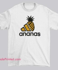 Inspired Ananas Pineapple Adidas Parody Shirt featuring a playful pineapple twist on the Adidas three-stripe style. Fun, aesthetic streetwear tee for parody logo and brands fans.