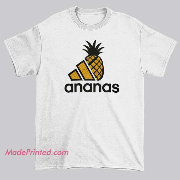 Inspired Ananas Pineapple Adidas Parody Shirt featuring a playful pineapple twist on the Adidas three-stripe style. Fun, aesthetic streetwear tee for parody logo and brands fans.