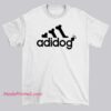 Inspired Bones Adidog Adidas Parody Shirt featuring a playful skeletal dog design inspired by the classic three stripes. Funny parody logo streetwear tee for Adidas parody fans.