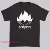 Inspired Saiyan Parody Logo Adidas Shirt featuring a bold Saiyan silhouette styled in a parody of the Adidas three-stripe design. Fun anime streetwear for parody logo fans.