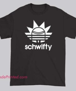 Rick Sanchez Schwifty Parody Adidas Shirt featuring a playful spoof of the iconic Adidas logo, bold parody streetwear graphic, and aesthetic meme-inspired design for fans of Parody Logo and Brands.