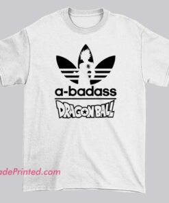 Vintage A-Badass Dragonball Adidas Parody Shirt featuring a bold anime-inspired spoof of the Adidas three-stripes logo. Aesthetic parody logo streetwear for anime and retro fans.