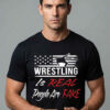 Vintage Wrestling Is Real USA Flag Shirt retro graphic cotton tee with patriotic wrestling artwork, casual streetwear style, and short sleeve sports entertainment fashion.